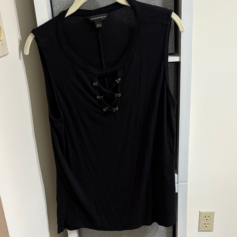 Rock & Republic Black Lace-Up Tank Top